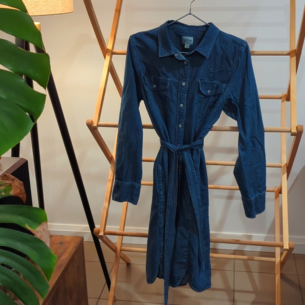 J. Crew Jean Shirt Dress Long Sleeve Collard Pockets Fall Dress